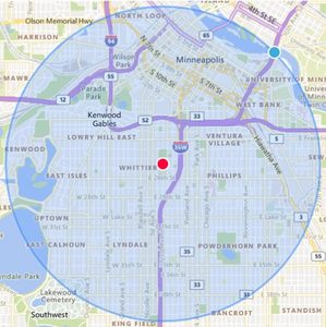 Two-mile radius around CTC